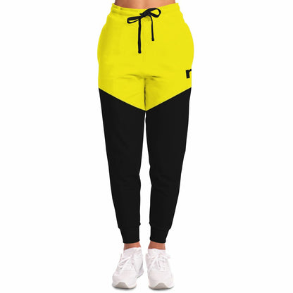 Dual tone fashion joggers product mockup on male model from front.