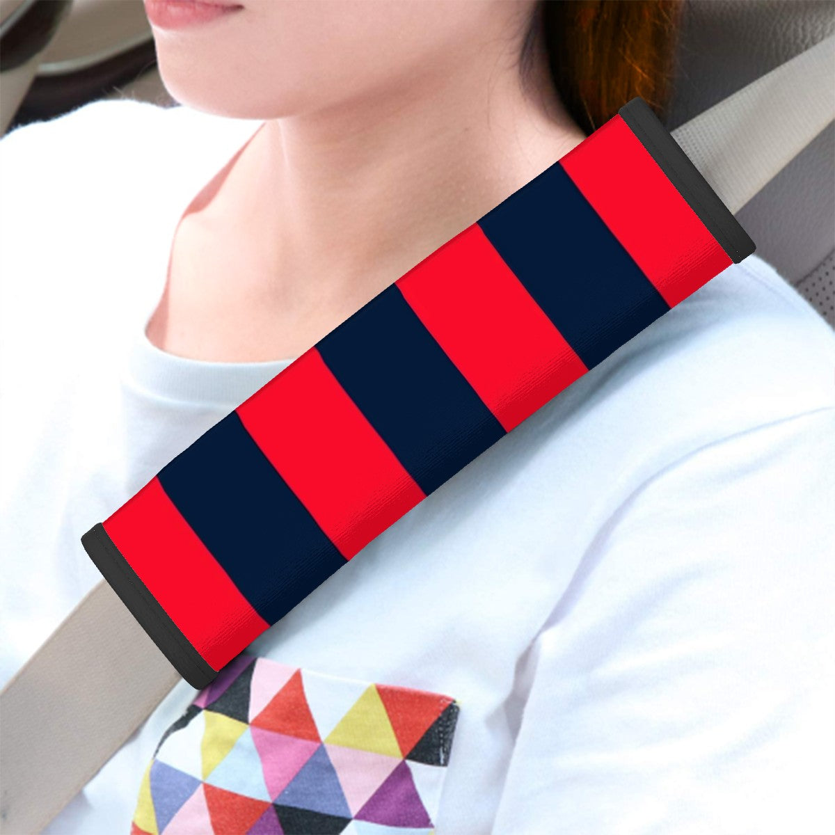 Red Blue Stripes Seat Belt Cover Pad 2 Pcs