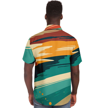 Abstract Grunge Paintstrokes Short Sleeve Button Down Shirt - AOP