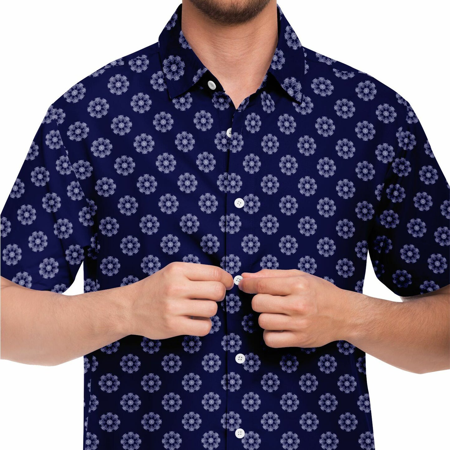 Geometric Circle Pattern Short Sleeve Button Down Shirt - AOP