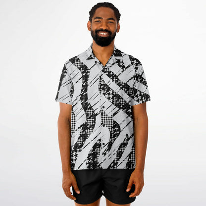 B&W Abstract Spread Collar Short Sleeve Shirt