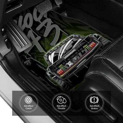 Ken block inspired car floor mats context mockup image.