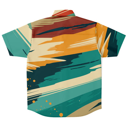Abstract Grunge Paintstrokes Short Sleeve Button Down Shirt - AOP