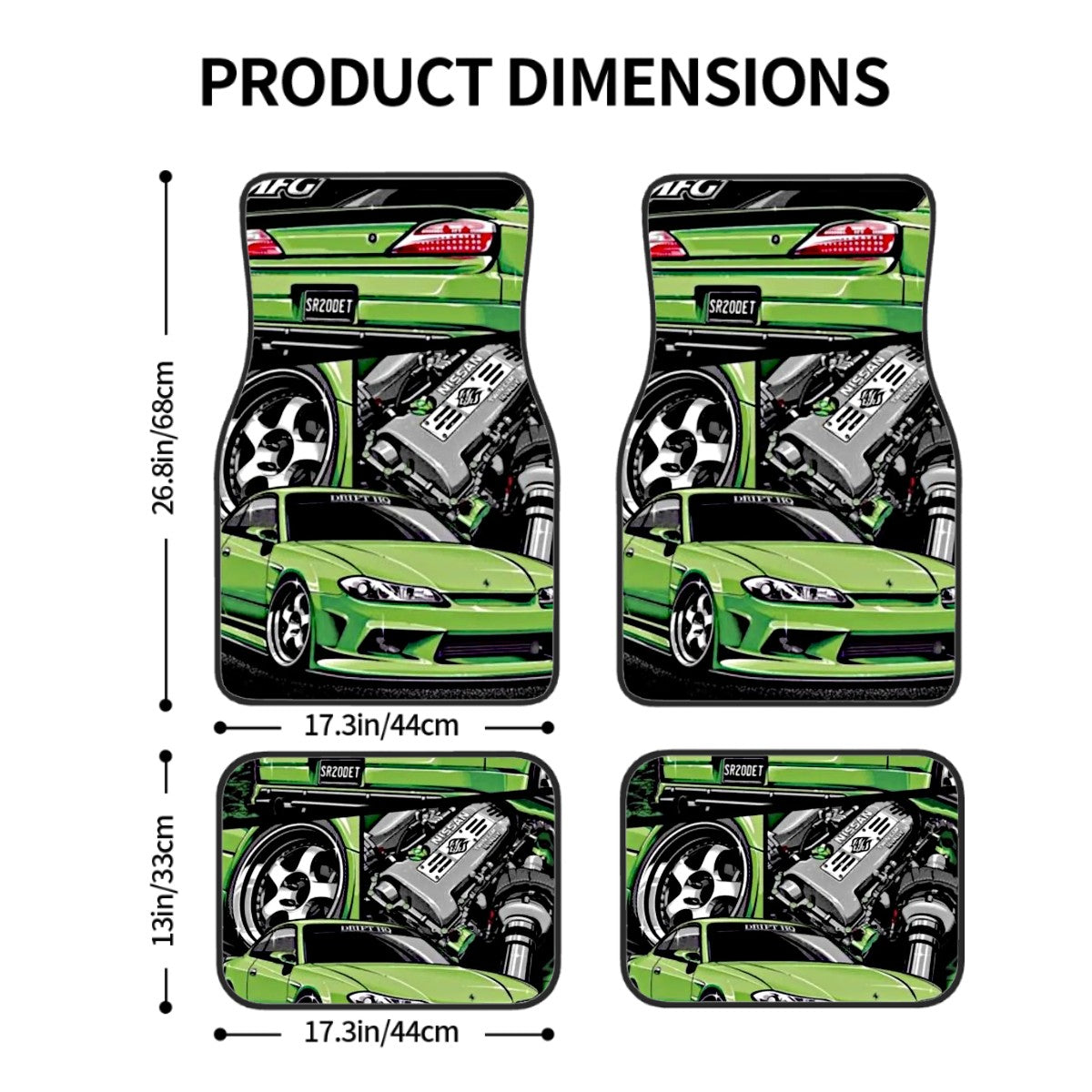 Green Silvia Illustration Automotive Floor Mats