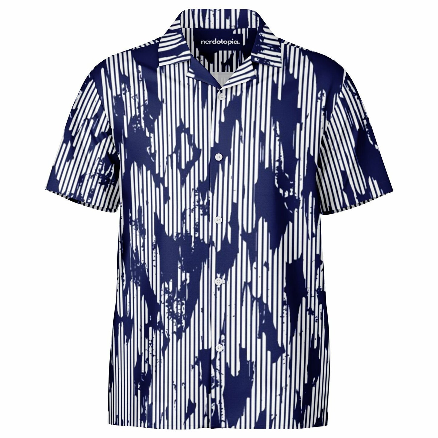 Blue Abstract Spread Collar Short Sleeve Shirt