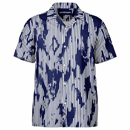 Blue Abstract Spread Collar Short Sleeve Shirt