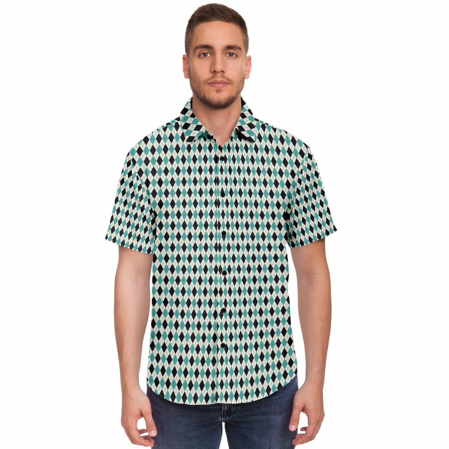 Tile Pattern Short Sleeve Button Down Shirt - AOP