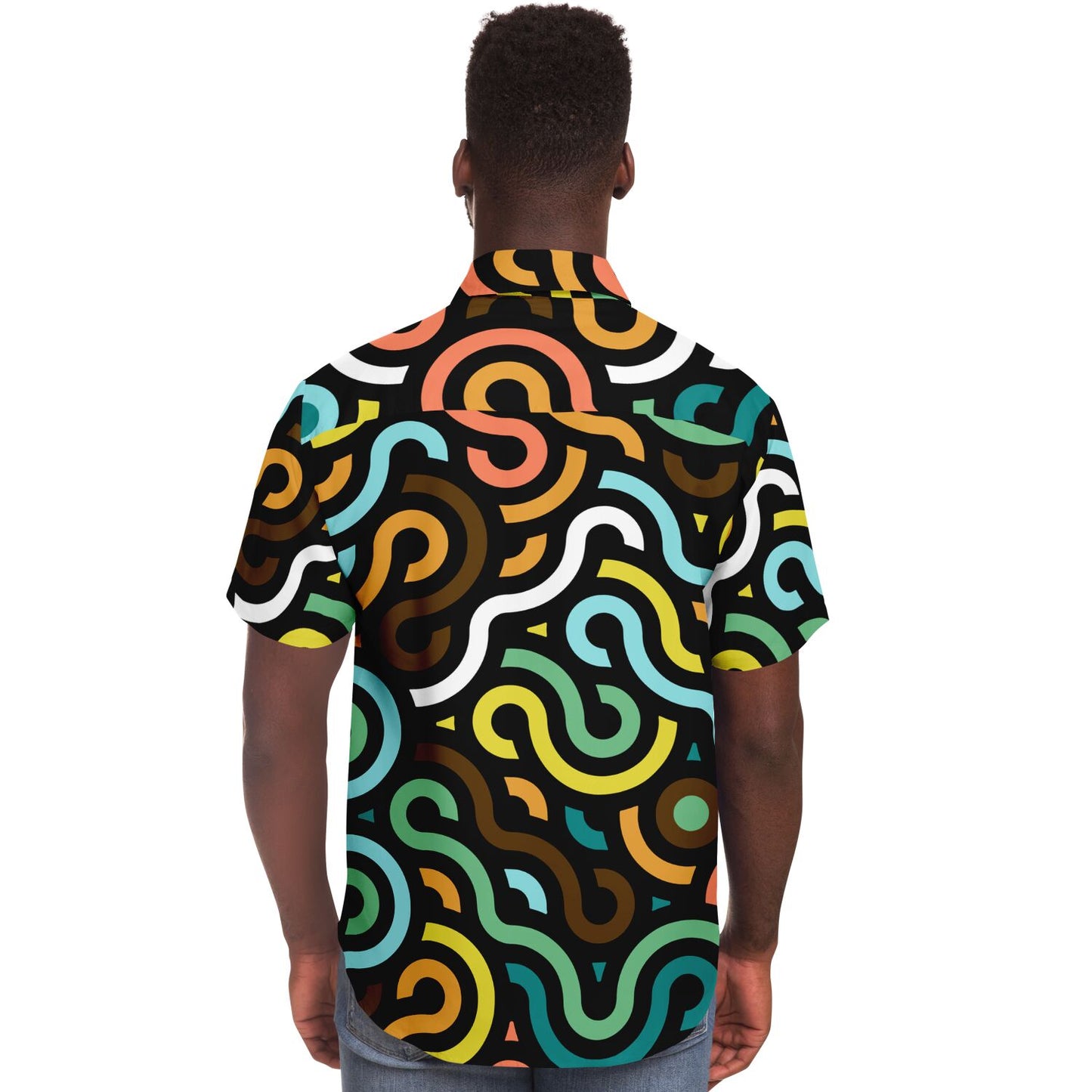 Colored Doodle Art Short Sleeve Button Down Shirt - AOP