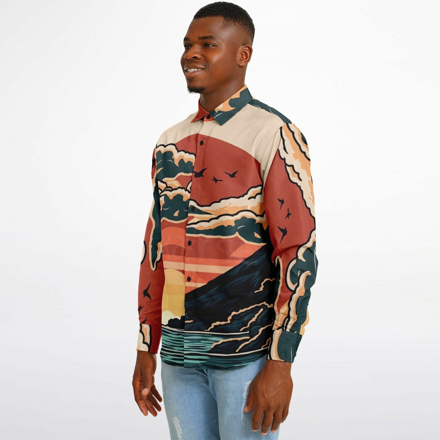 Evo X Illustration Long Sleeve Button Down Shirt - AOP