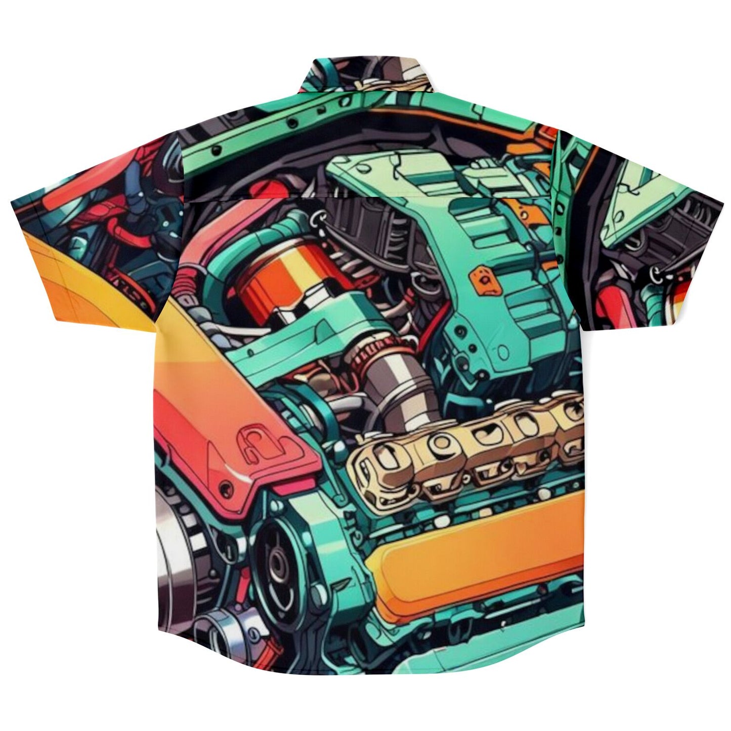 Engine illustration Short Sleeve Button Down Shirt - AOP