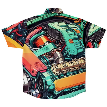 Engine illustration Short Sleeve Button Down Shirt - AOP