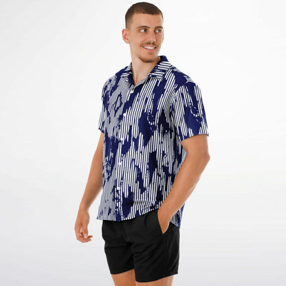 Blue Abstract Spread Collar Short Sleeve Shirt