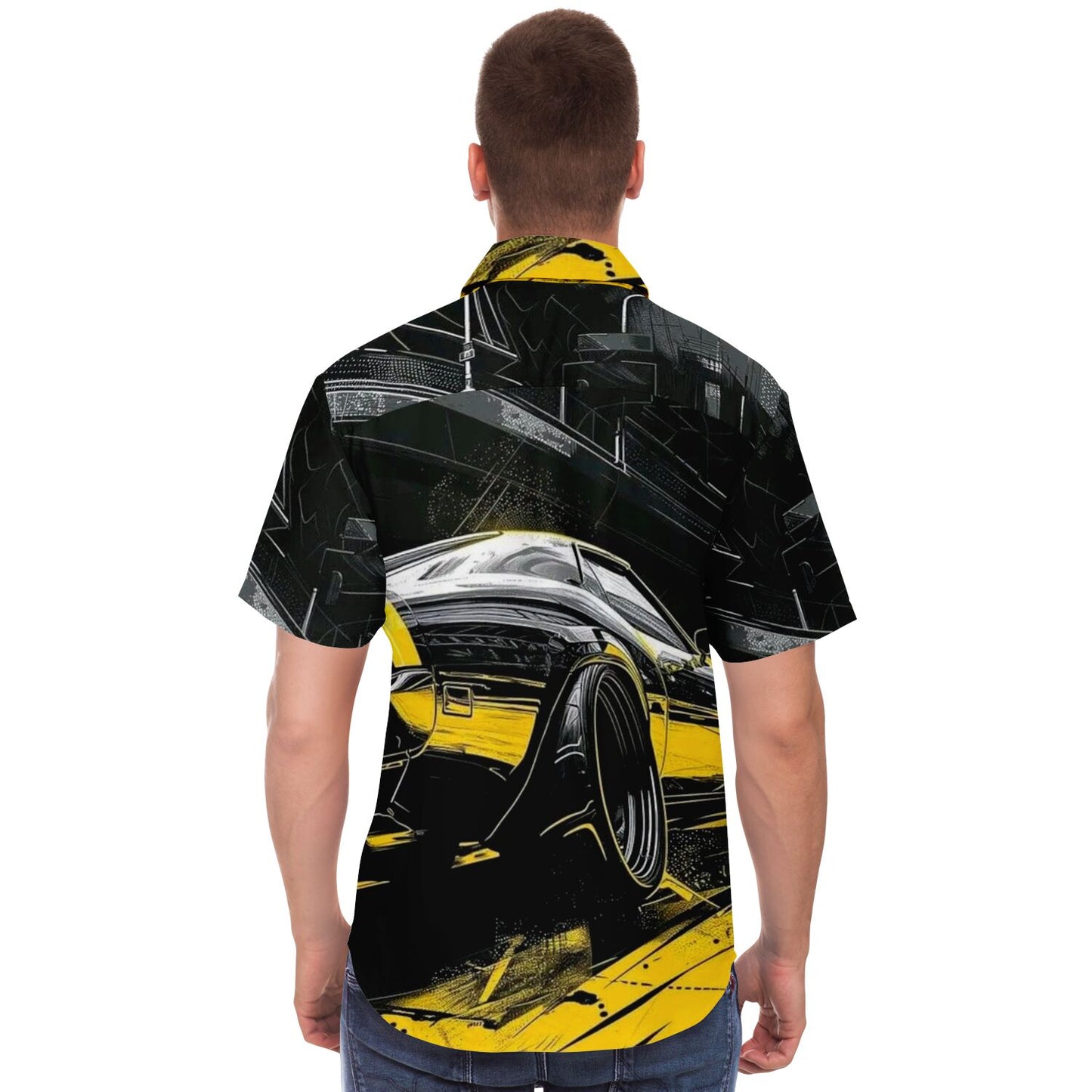 American Muscle Illustration Short Sleeve Button Down Shirt - AOP