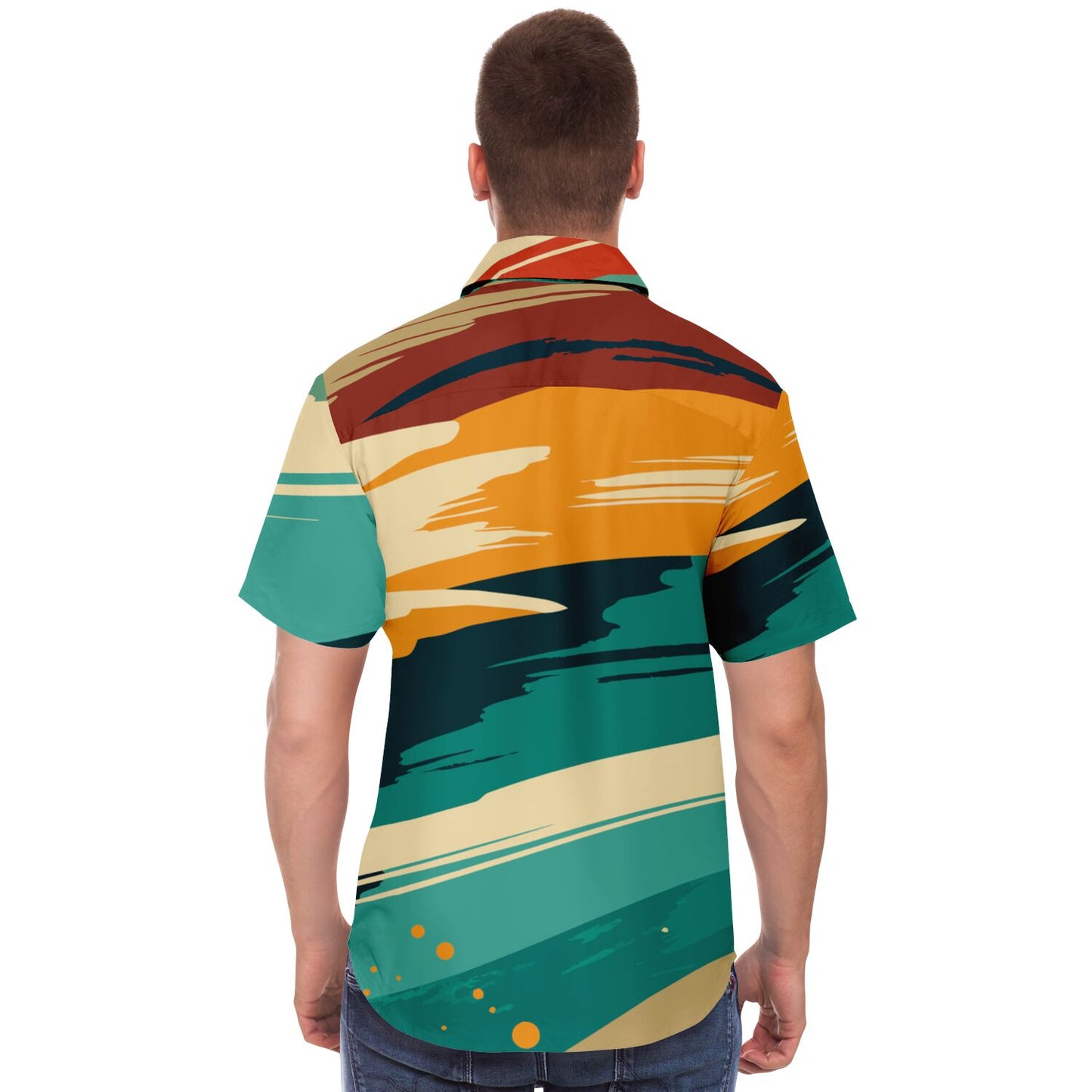 Abstract Grunge Paintstrokes Short Sleeve Button Down Shirt - AOP