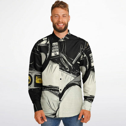Delorean Time Machine Illustration Long Sleeve Button Down Shirt - AOP