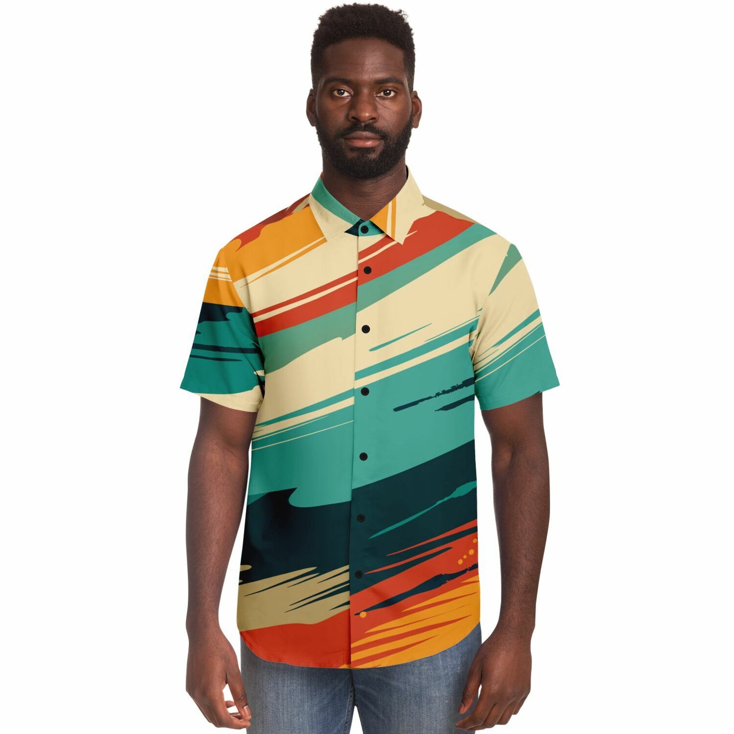 Abstract Grunge Paintstrokes Short Sleeve Button Down Shirt - AOP