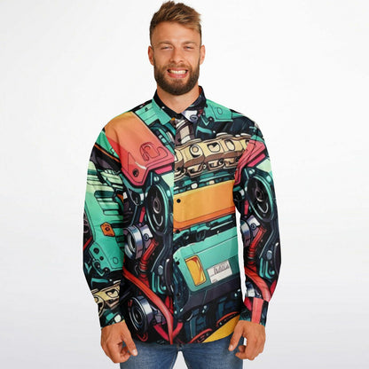 Engine illustration Long Sleeve Button Down Shirt - AOP