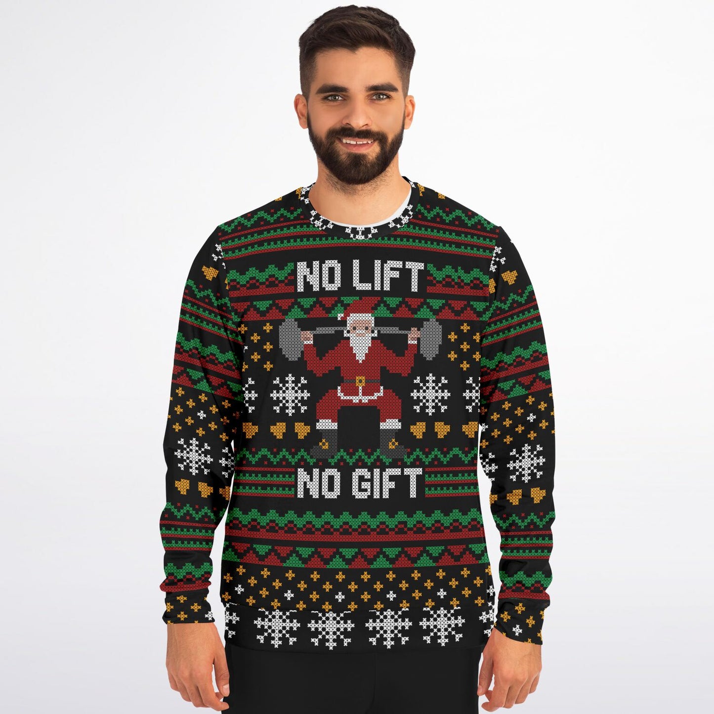 No Lift No Gift Powerlifter Santa Funny Printed Sweatshirt