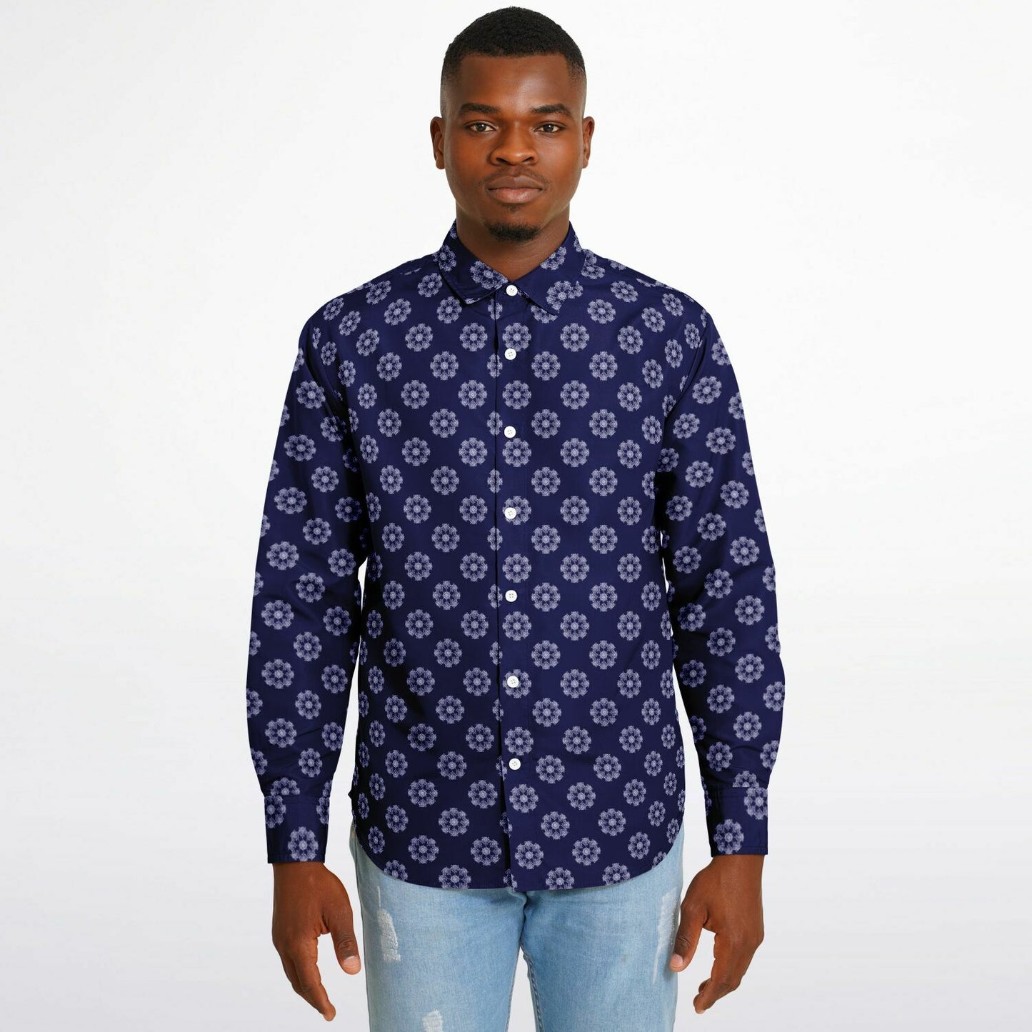 Seamless Circle Pattern Long Sleeve Button Down Shirt - AOP