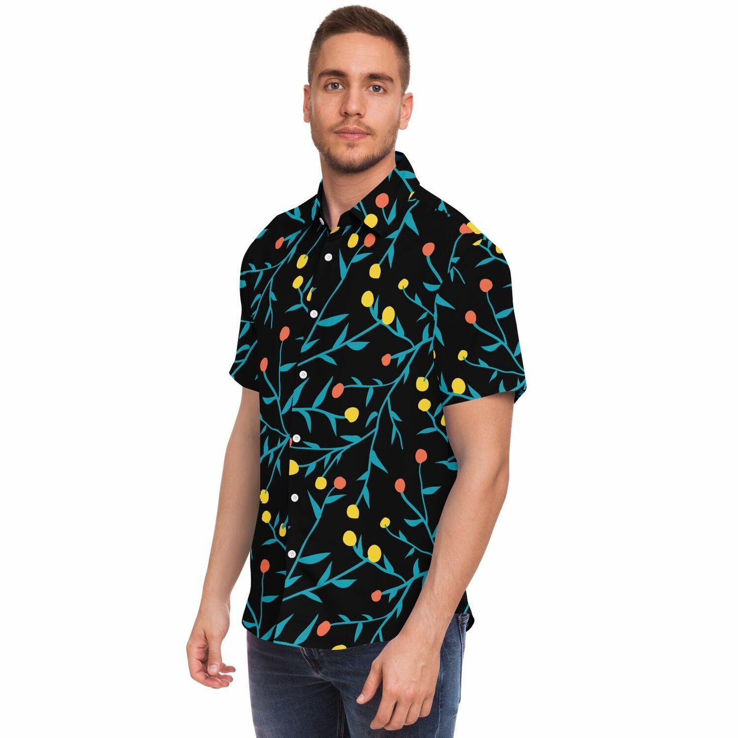 Tropical Pattern Short Sleeve Button Down Shirt - AOP