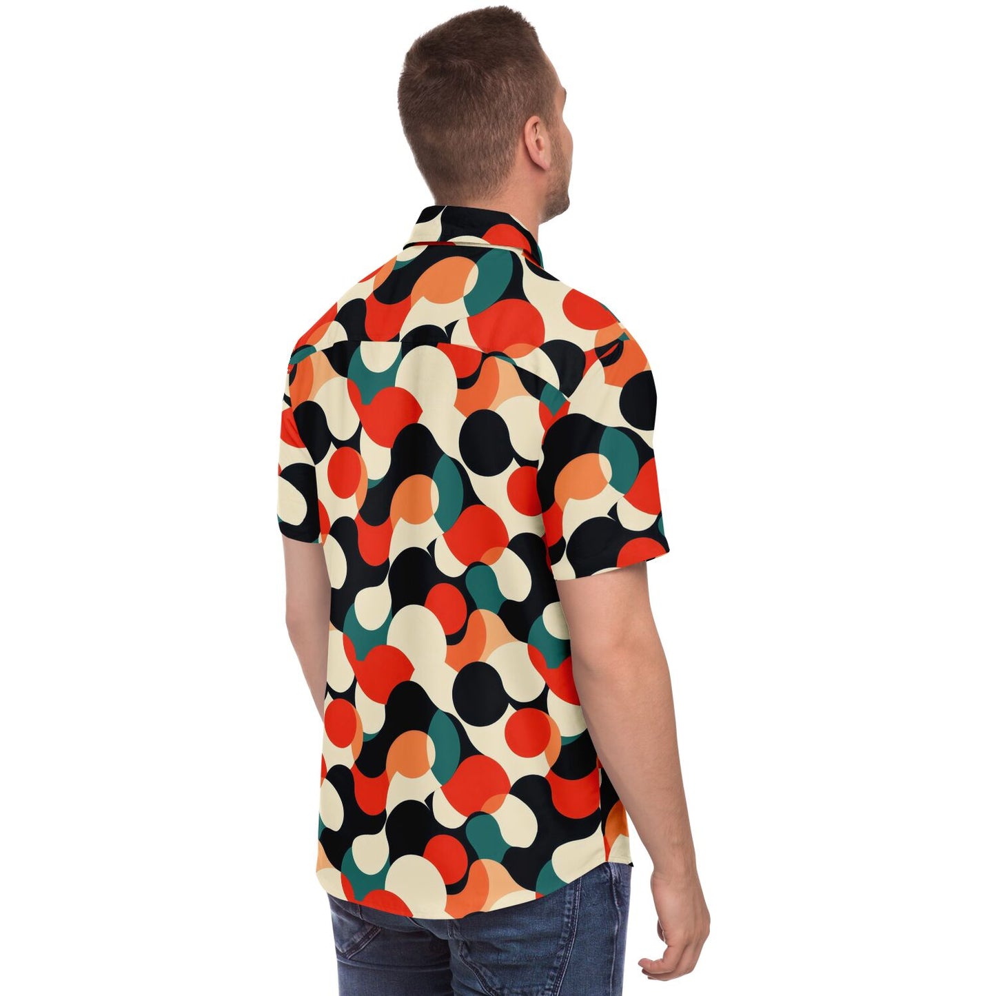 Abstract Color Pattern Short Sleeve Button Down Shirt - AOP