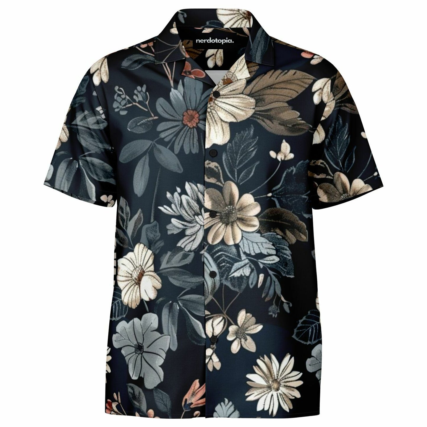 Floral Navy Spread Collar Short Sleeve Shirt