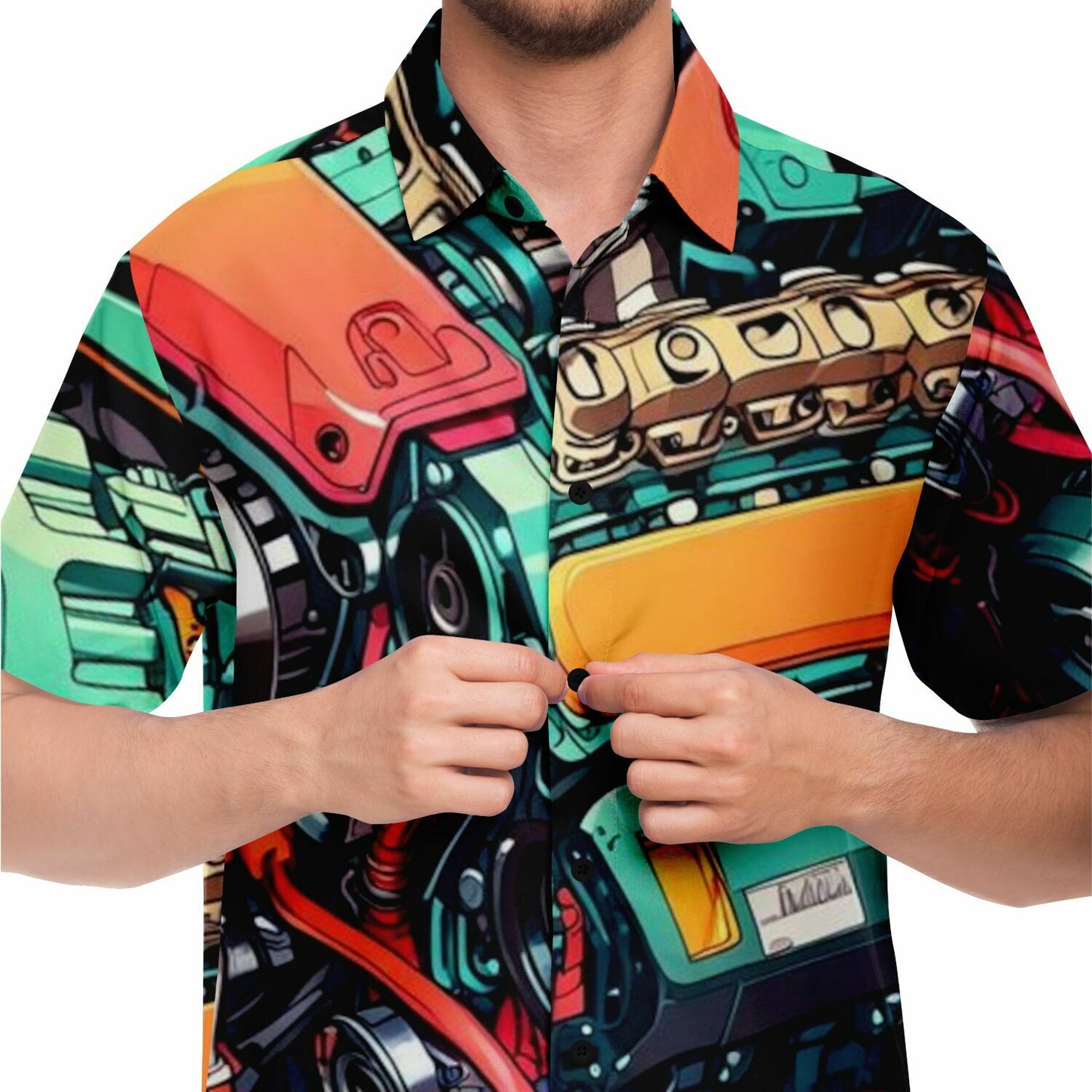 Engine illustration Short Sleeve Button Down Shirt - AOP