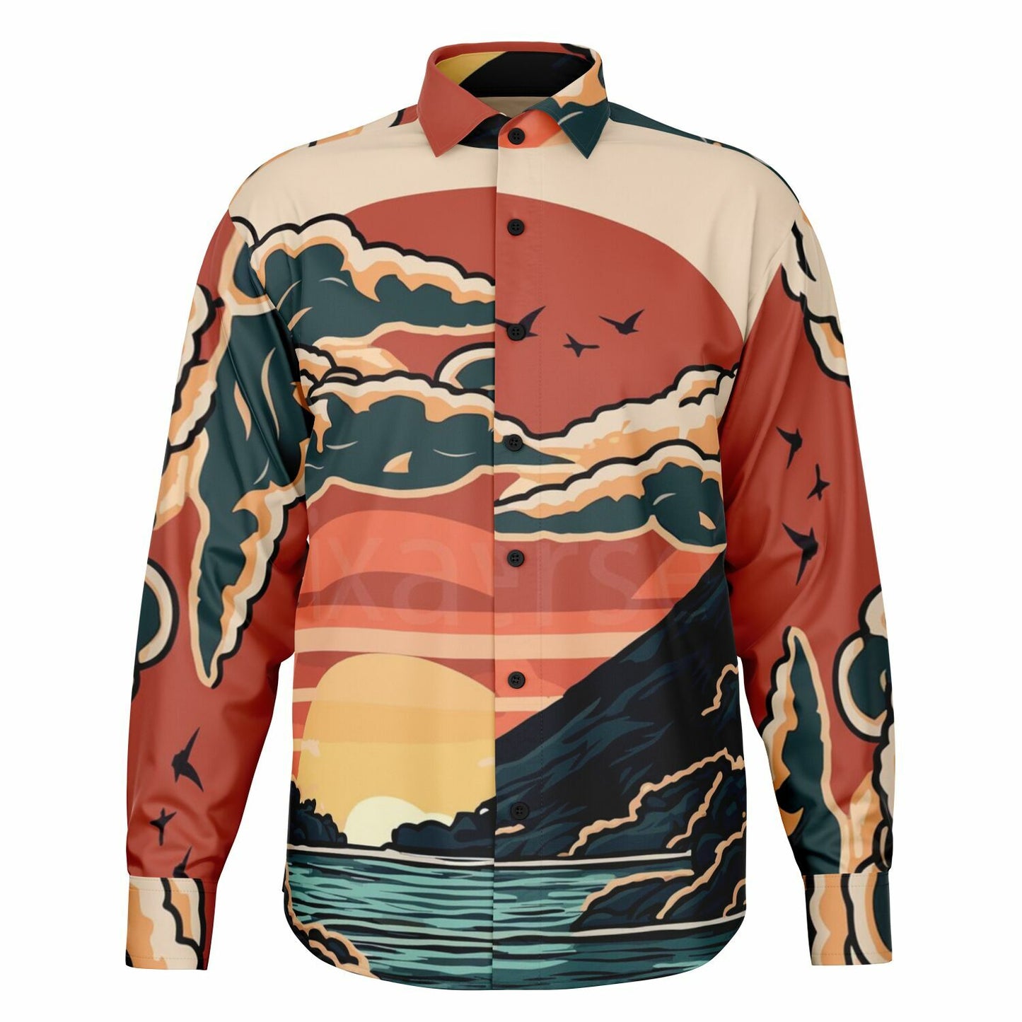 Evo X Illustration Long Sleeve Button Down Shirt - AOP