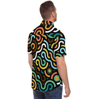 Colored Doodle Art Short Sleeve Button Down Shirt - AOP