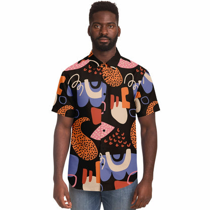 Abstract Flat Artwork Short Sleeve Button Down Shirt - AOP