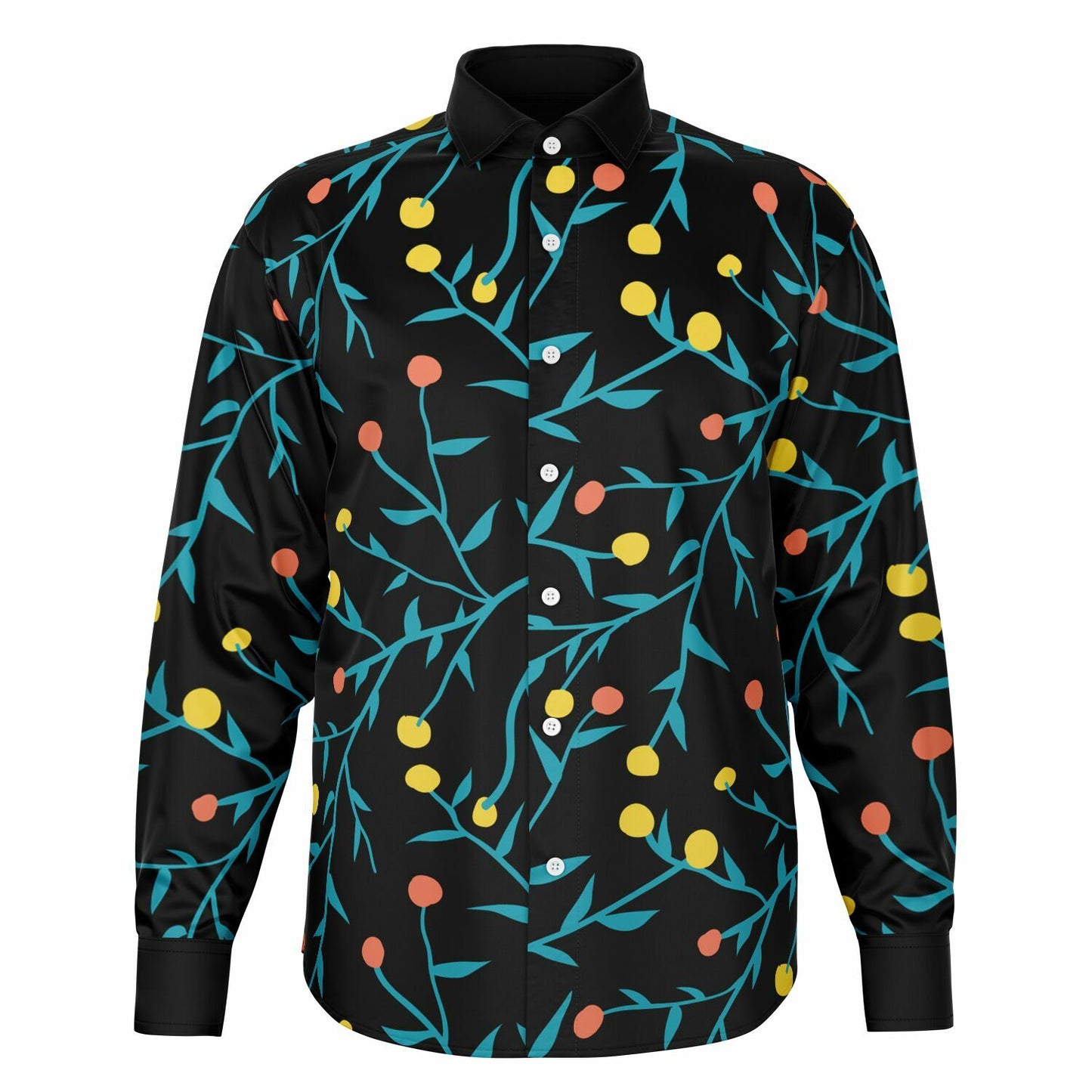 Tropical Pattern Long Sleeve Button Down Shirt - AOP