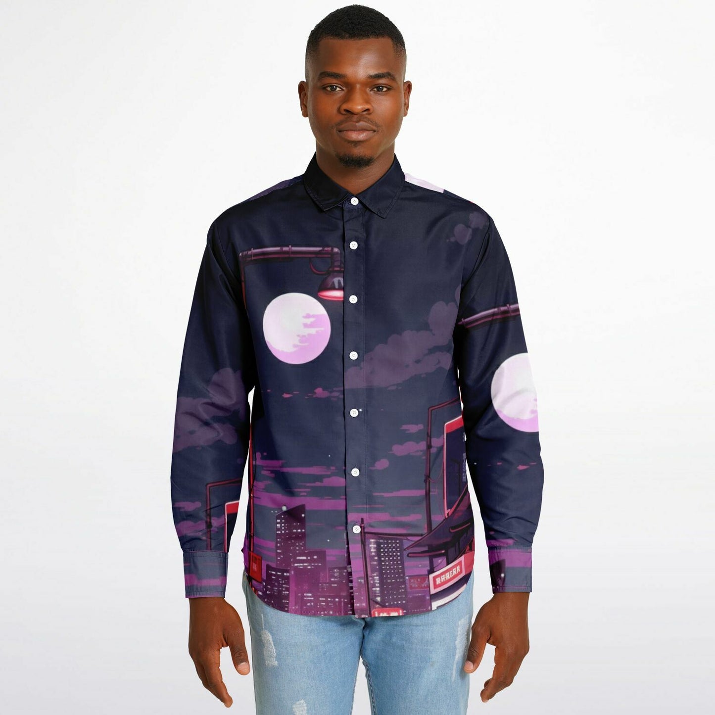 AE86 Illustration Long Sleeve Button Down Shirt - AOP