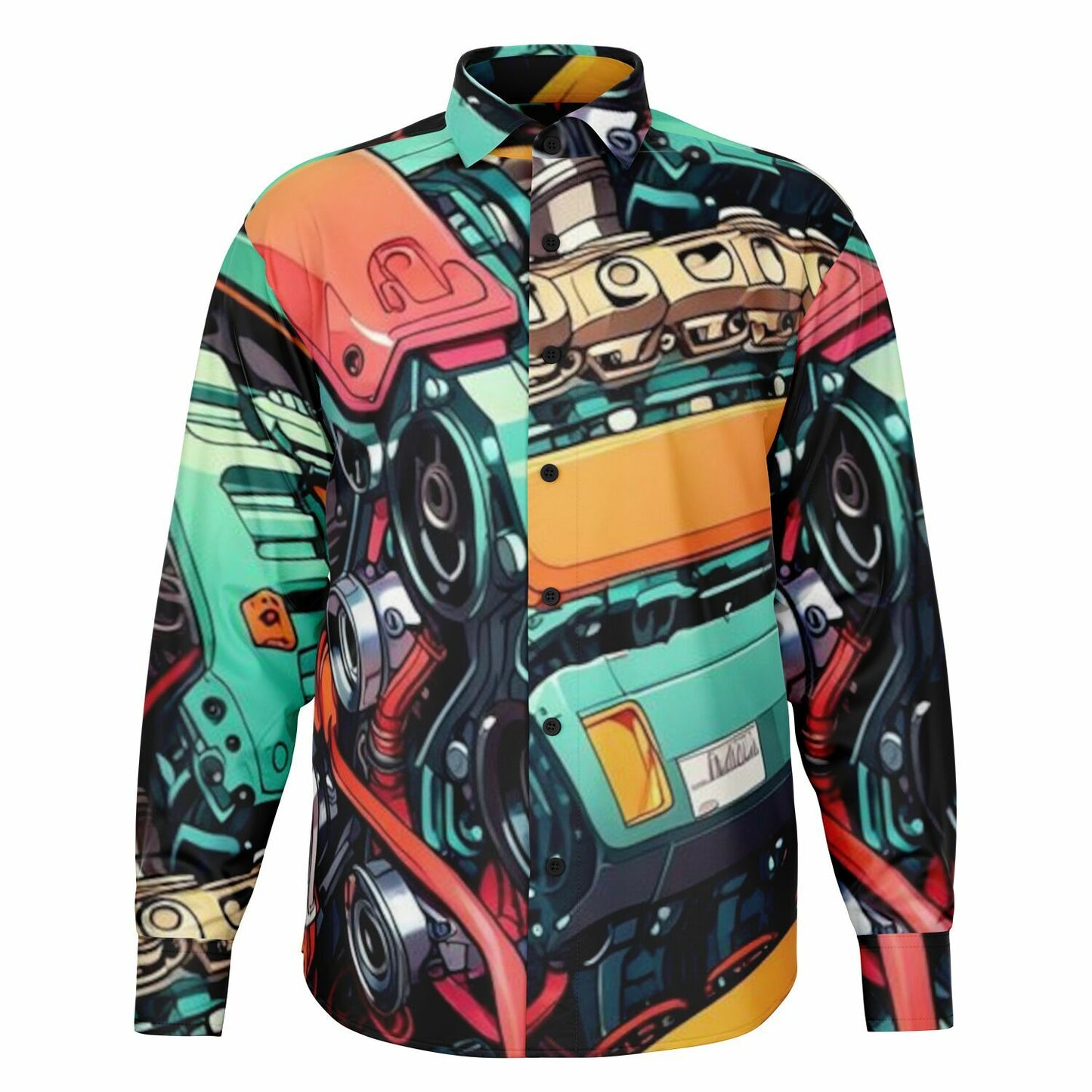 Engine illustration Long Sleeve Button Down Shirt - AOP