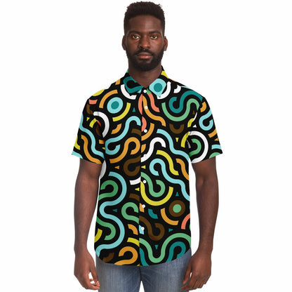 Colored Doodle Art Short Sleeve Button Down Shirt - AOP