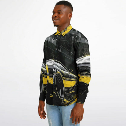 American Muscle Illustration Long Sleeve Button Down Shirt - AOP
