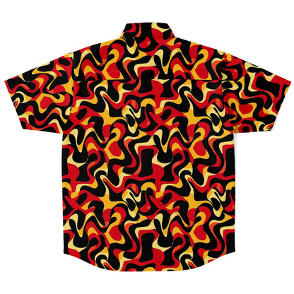 Orange Yellow Abstract Pattern Short Sleeve Button Down Shirt - AOP