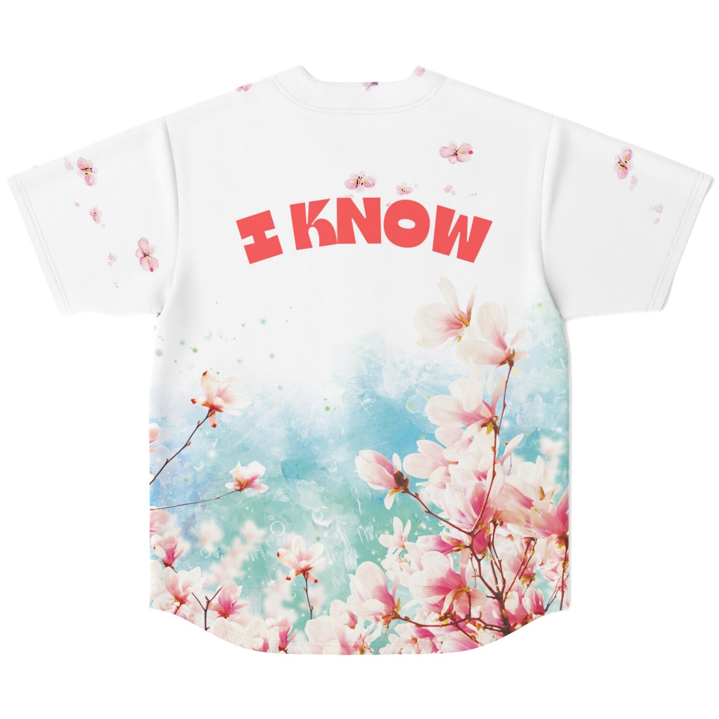 "I Know" Light Floral Pattern Baseball Jersey - AOP