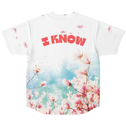 "I Know" Light Floral Pattern Baseball Jersey - AOP