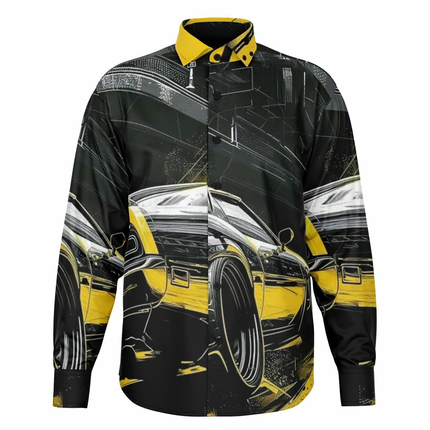 American Muscle Illustration Long Sleeve Button Down Shirt - AOP