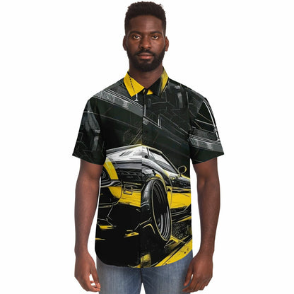 American Muscle Illustration Short Sleeve Button Down Shirt - AOP