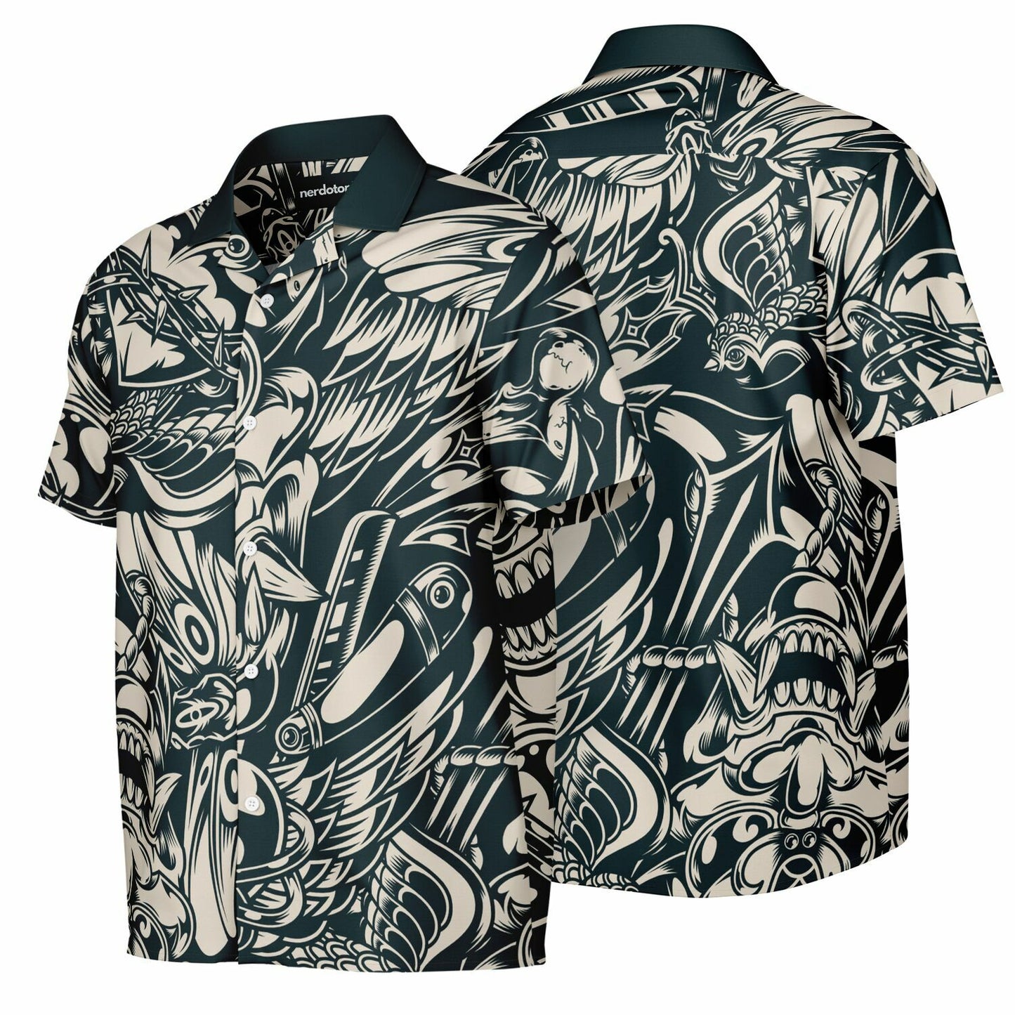 Abstract B&W Spread Collar Short Sleeve Shirt