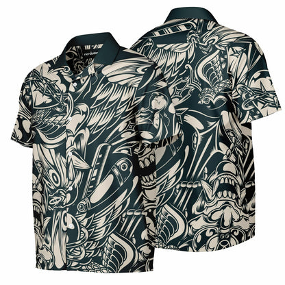 Abstract B&W Spread Collar Short Sleeve Shirt