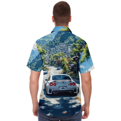 GTR in Japanese Mountains Short Sleeve Button Down Shirt - AOP