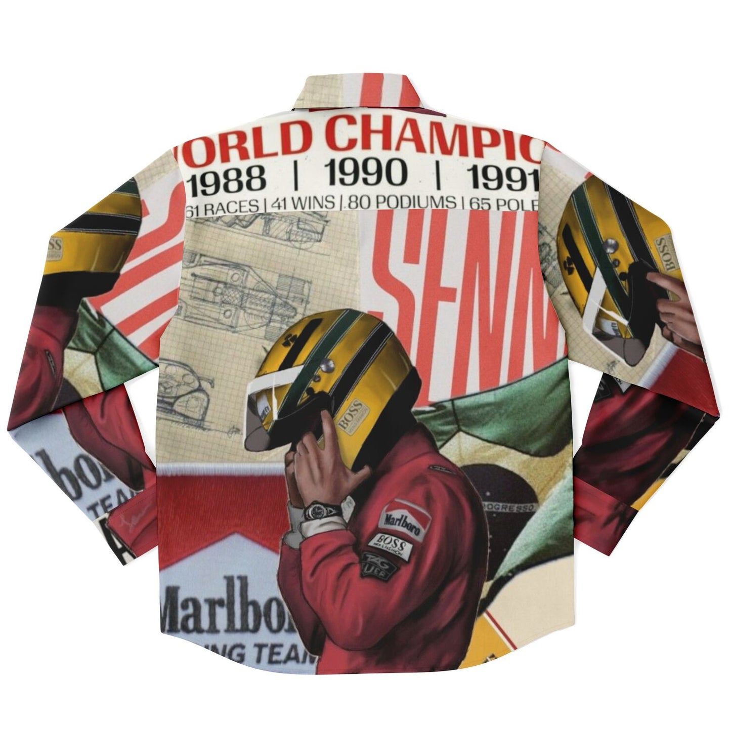 Senna F1 Poster Long Sleeve Button Down Shirt - AOP
