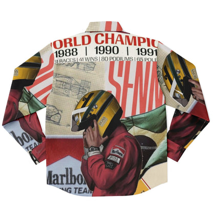 Senna F1 Poster Long Sleeve Button Down Shirt - AOP