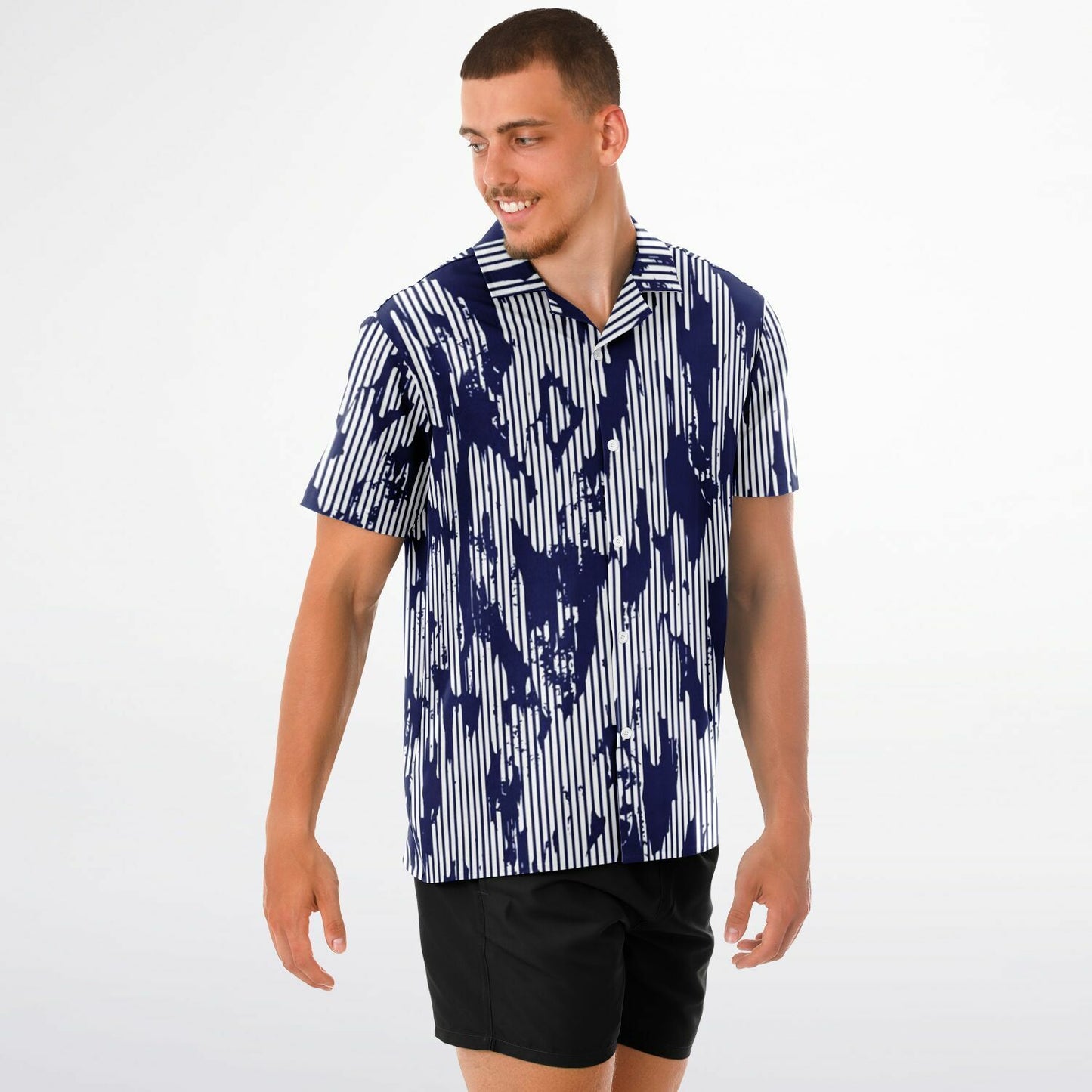 Blue Abstract Spread Collar Short Sleeve Shirt