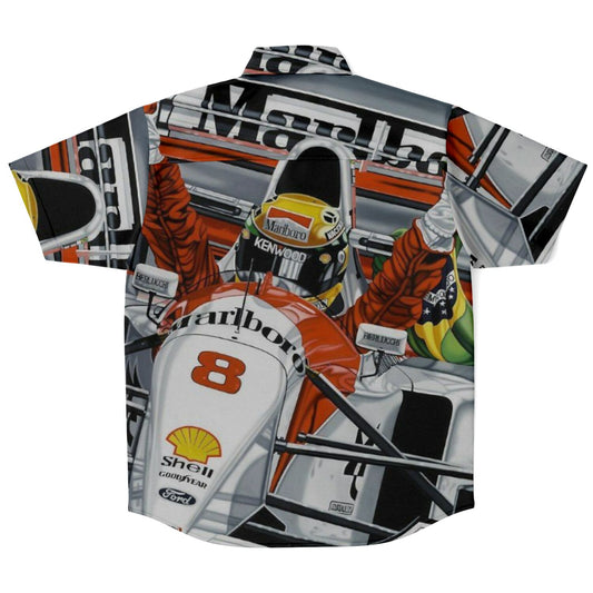 F1 Win Poster Short Sleeve Button Down Shirt - AOP