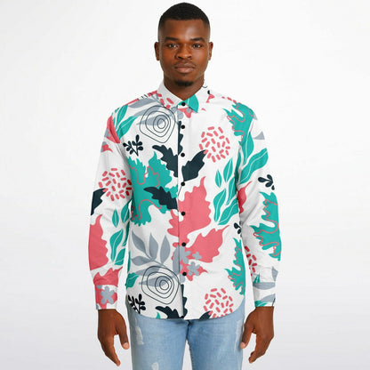 Floral Artwork Long Sleeve Button Down Shirt - AOP