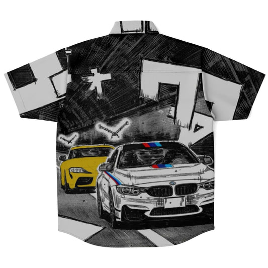 Bimmer Supra Illustration Short Sleeve Button Down Shirt - AOP