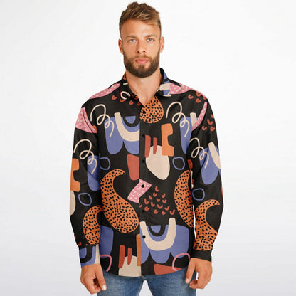 Abstract Flat Artwork Long Sleeve Button Down Shirt - AOP